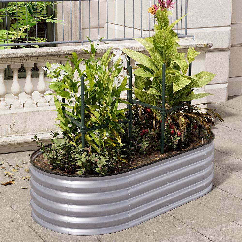 Garden Bed Oval-shaped Galvanized Steel Raised  Galvanized Planter Box Garden Planter With Metal | Small | Galvanized Silver