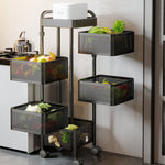 Multi-layer Storage Shelf Trolley 3/4/5 Tier Square Organizer Rack With Swivel Design For Kitchen | Large | Black