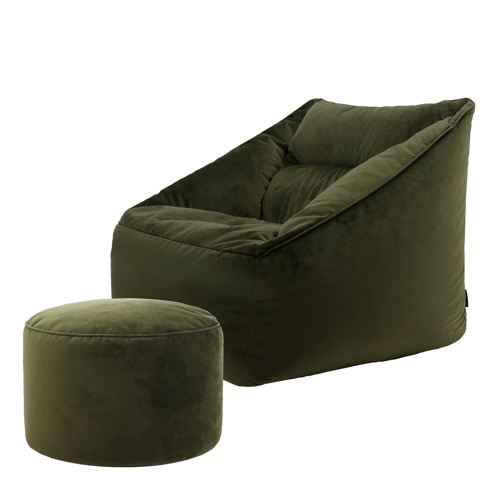 Natalia Velvet Armchair & Pouffe Set | Olive
