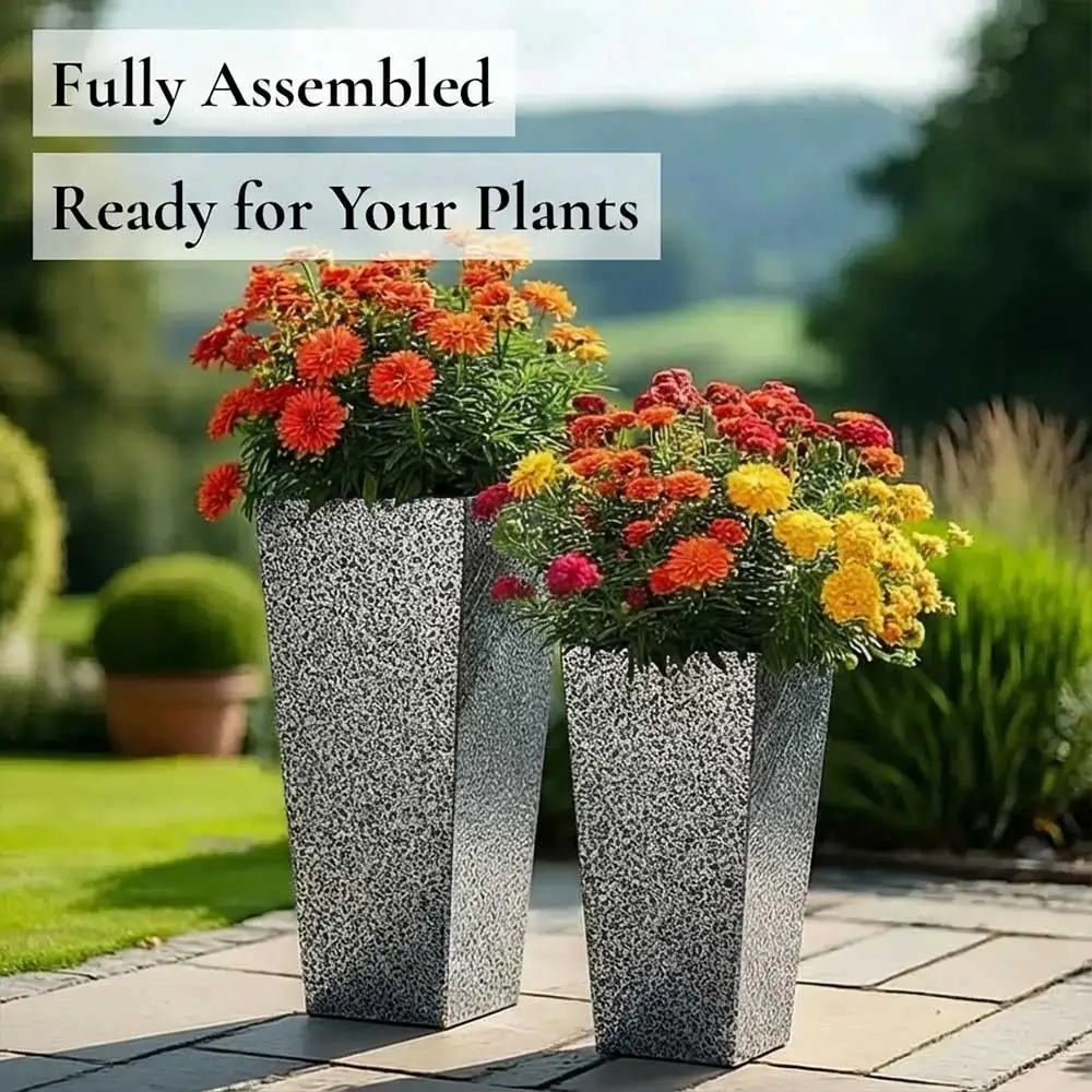 Zinc Galvanised Tall Flared Tapered Square Planter | 40cm x 40cm x 90cm | Silver Black