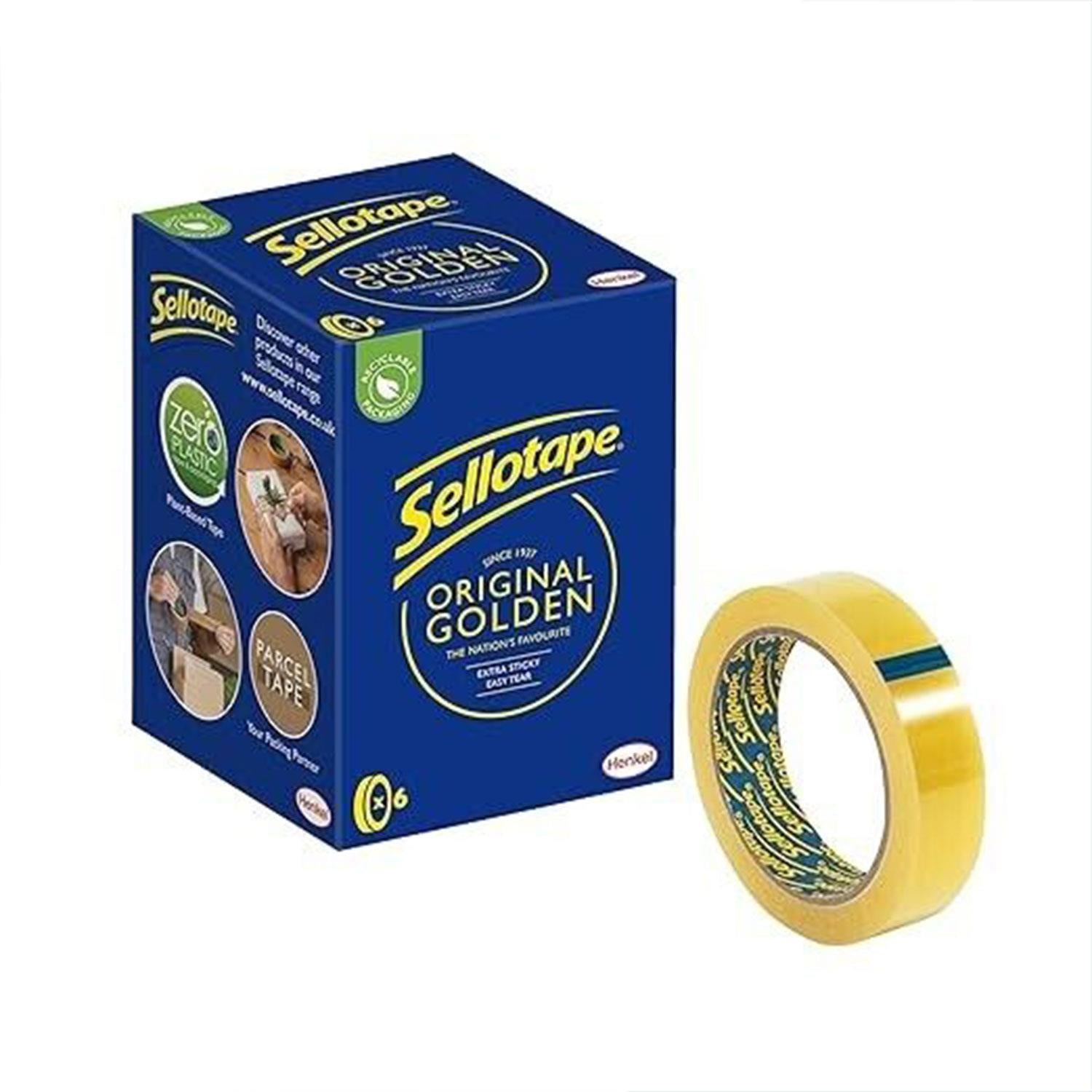 6x Sellotape Original Golden Multi-purpose Easy-to-use Clear Tape, 24mmx66m