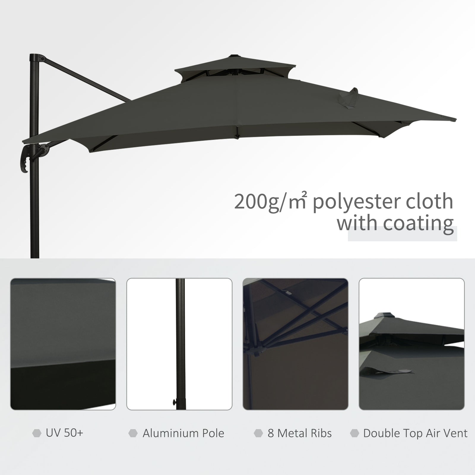 2.7x2.7m Cantilever Parasol W/ Base & Cover | Dark Grey