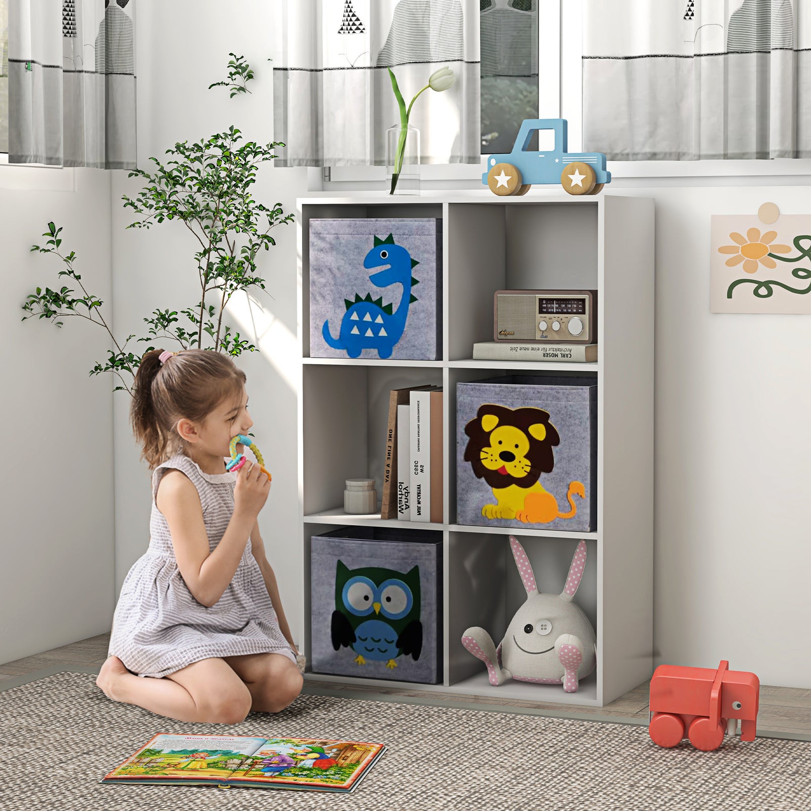 Toy Organiser With Three Non-woven Fabric Drawers For Bedroom - White