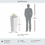 Zinc Galvanised Tall Flared Tapered Square Planter | 40cm x 40cm x 90cm | White