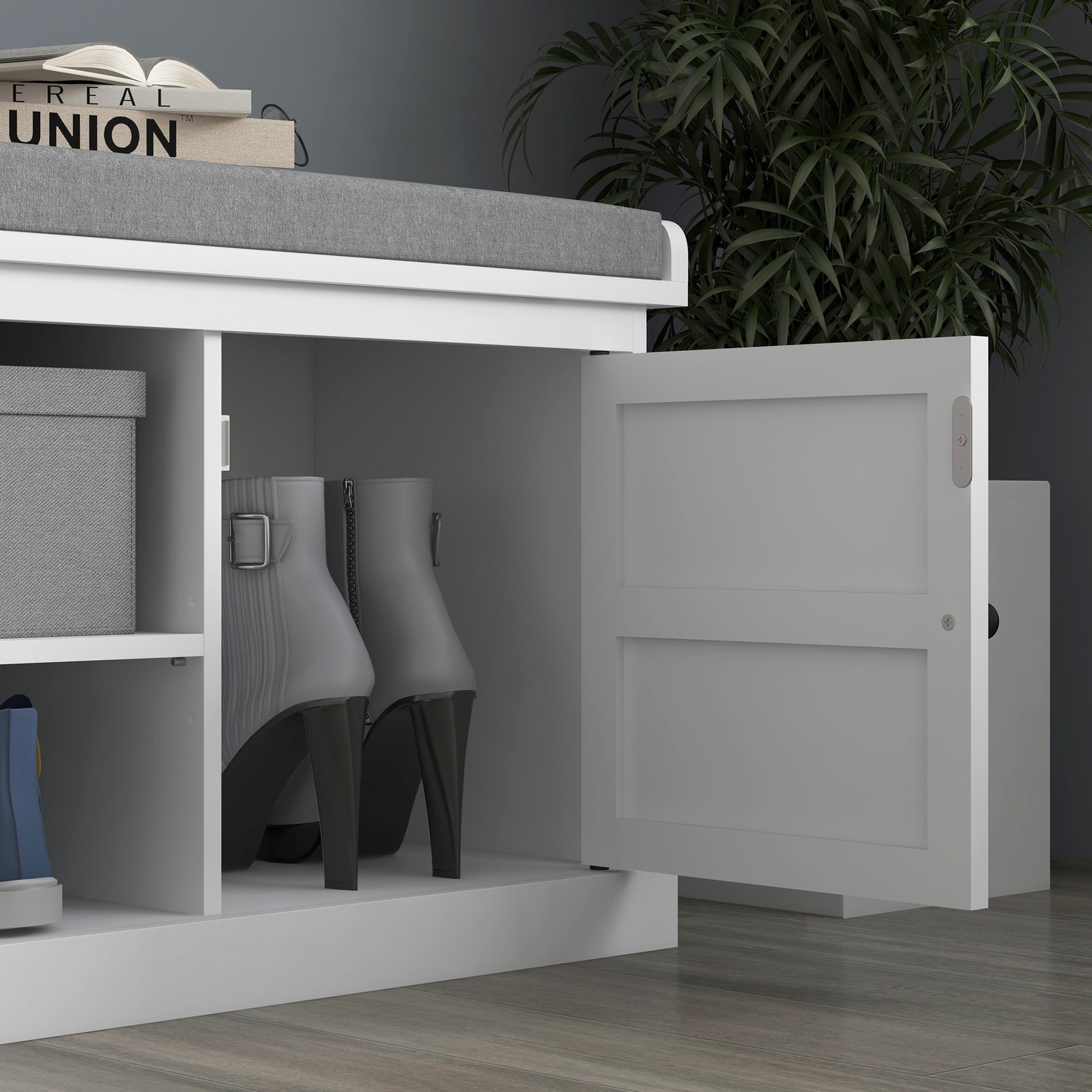 Shoe Storage Bench With Cushion 2 Cabinets For Entryway