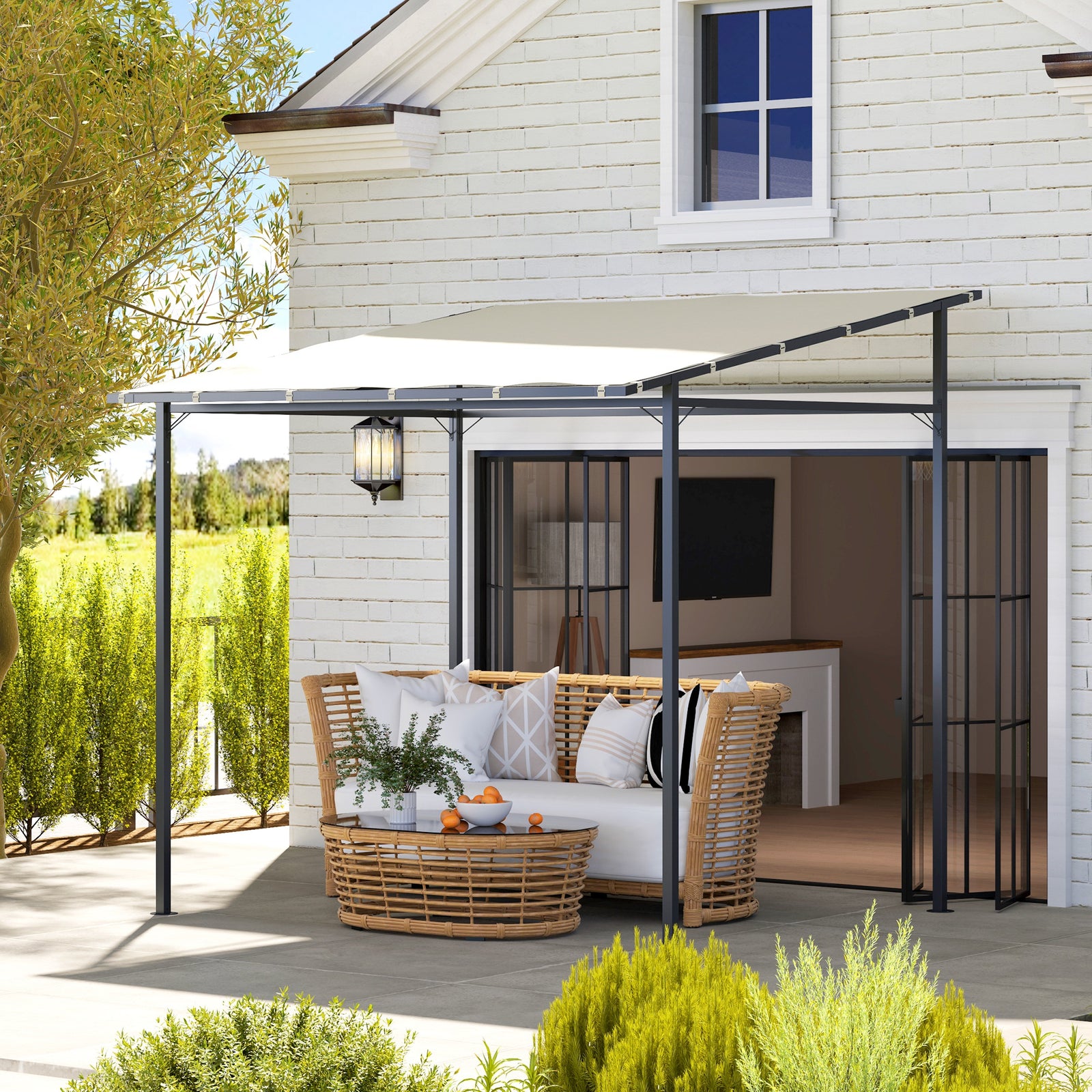 2.4 X 2.4 M Wall Mounted Pergola Gazebo, Upf30+ | Cream