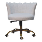Solid Mango Wood White Boucle Swivel Chair