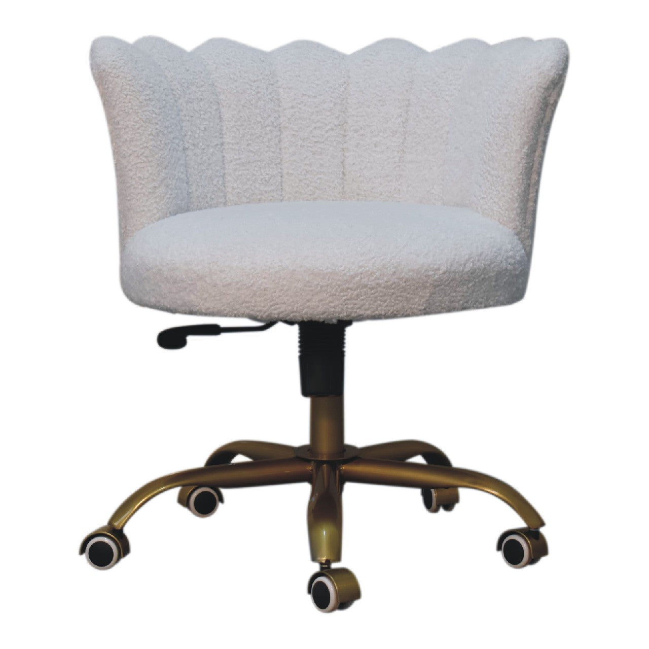 Solid Mango Wood White Boucle Swivel Chair