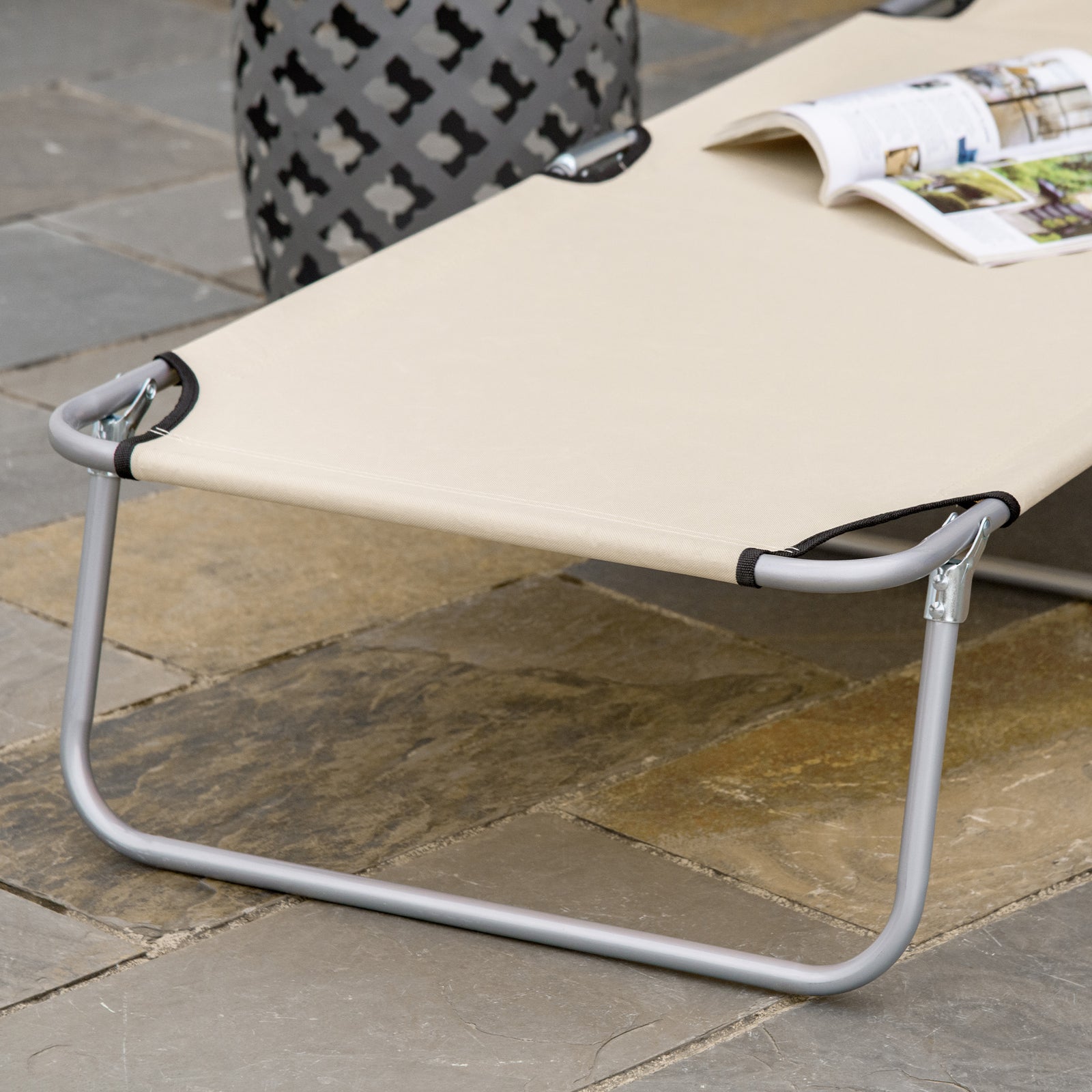 Reclining Sun Lounger Folding Recliner Garden Chair | Set of 1 | Beige