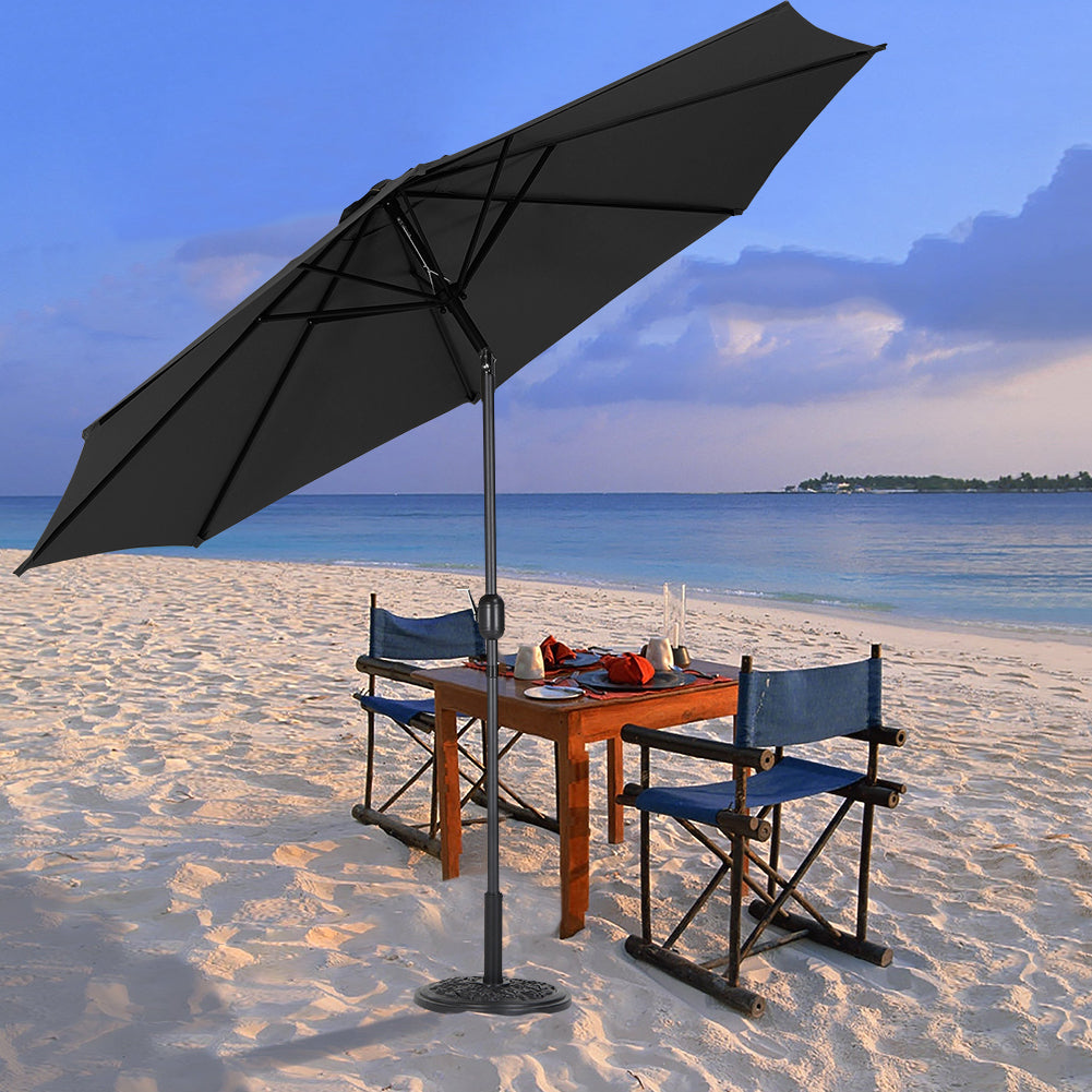 3m Garden Parasol Adjustable Tilting Parasol With Crank Handle With Cement Parasol Base | One Size | Black