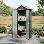 Metal Garden Storage Cabinet 2.7×1.9 Ft Apex Roof Shed With Adjustable 2 Shelves &  Lockable Double Doors | Grey