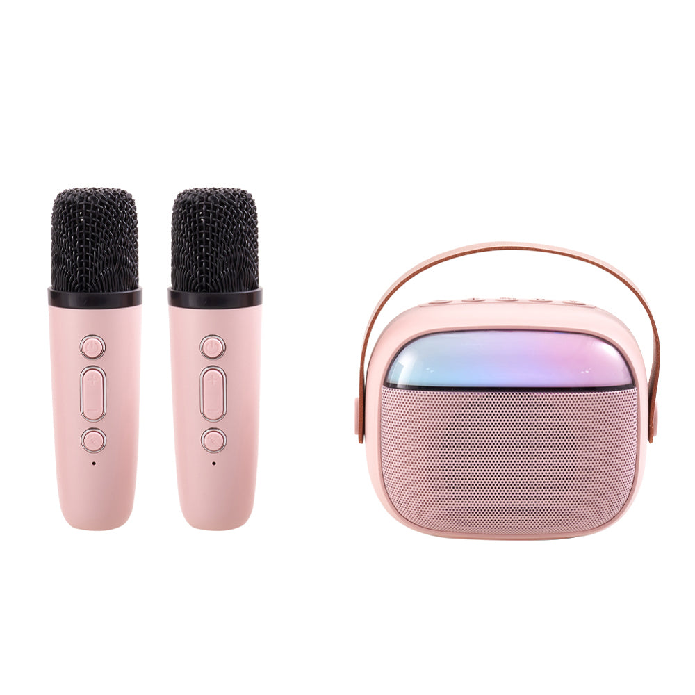 Portable Karaoke Speaker With Two Wireless Microphones And Rgb Lights | Pink