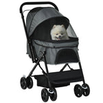 Pet Stroller Dog Foldable Travel Carriage With Reversible Handle | Gray