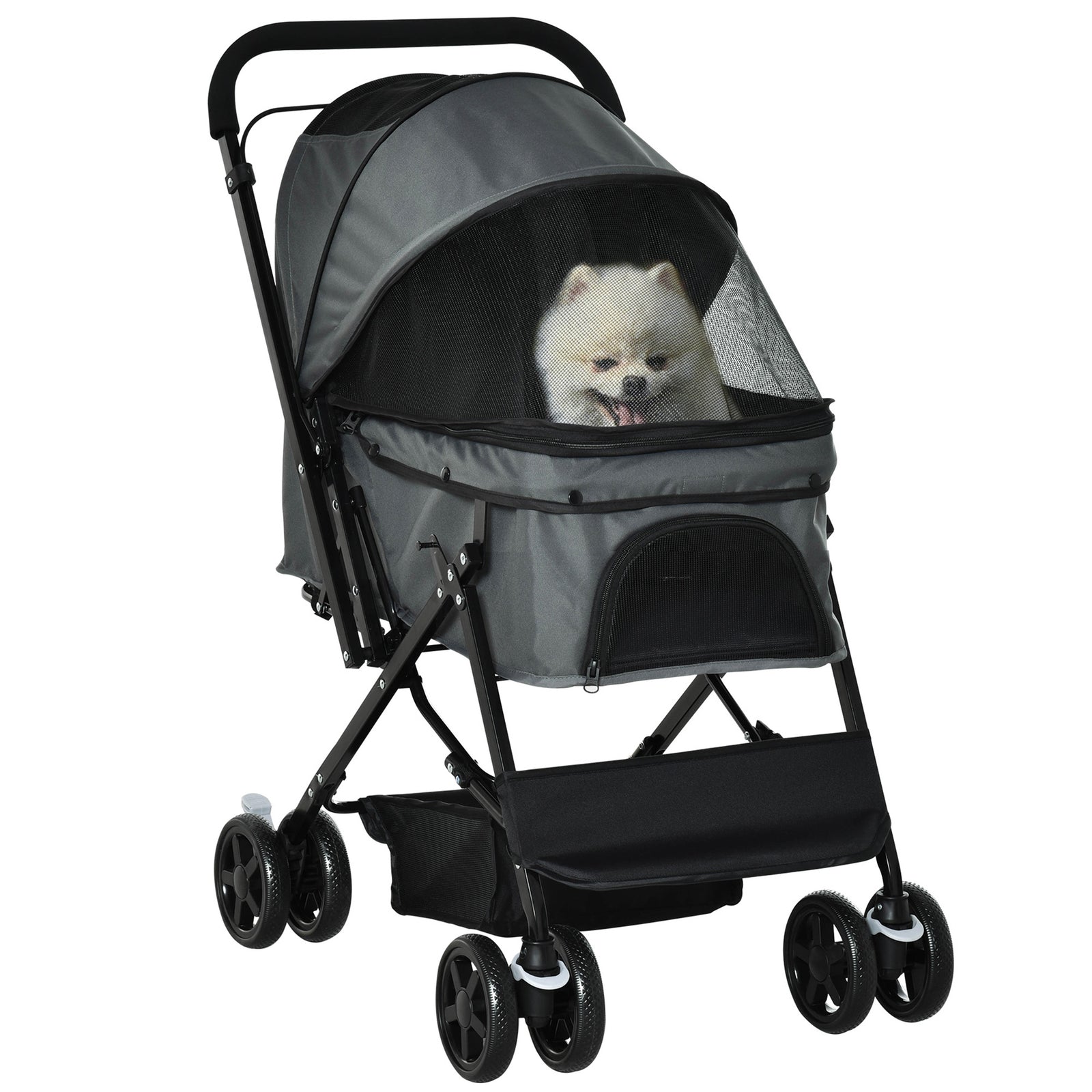 Pet Stroller Dog Foldable Travel Carriage With Reversible Handle | Gray