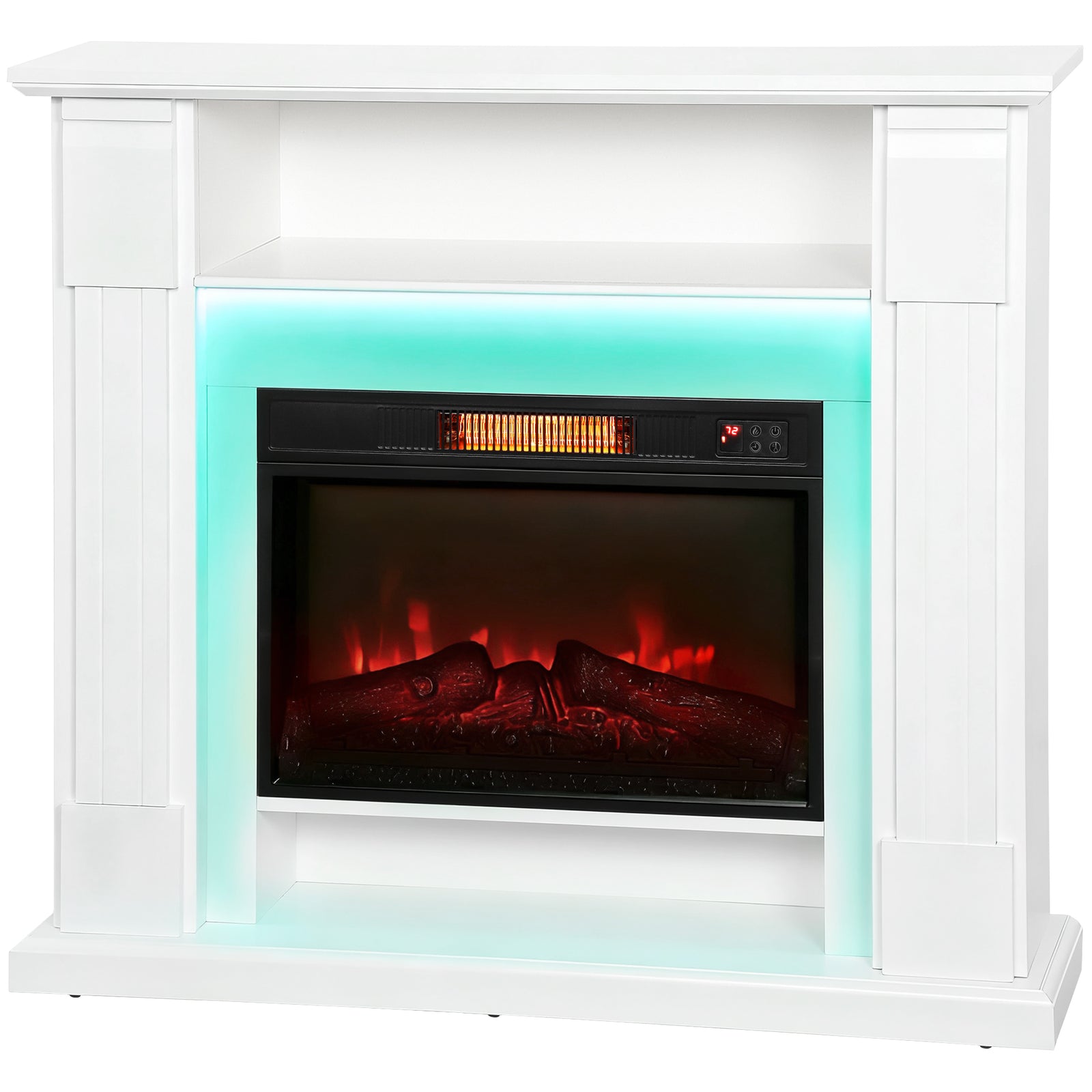 1800w Inset Electric Fireplace With Rgb Led Lights, White