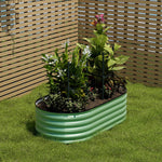 160/240/320cm W X 80cm D X 42cm H Green Raised Garden Bed With Safety Edging & Ground Stakes Oval Galvanized Steel Planter For Backyard Gardening | Small | Light Green