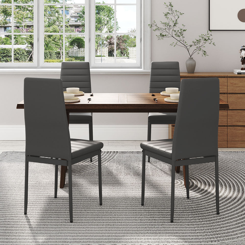 Set Of 4 Modern Faux Leather Armless High Back Dining Chairs | Set-of-4 | Grey