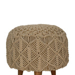 Solid Mango Wood Crotchet Beige Footstool