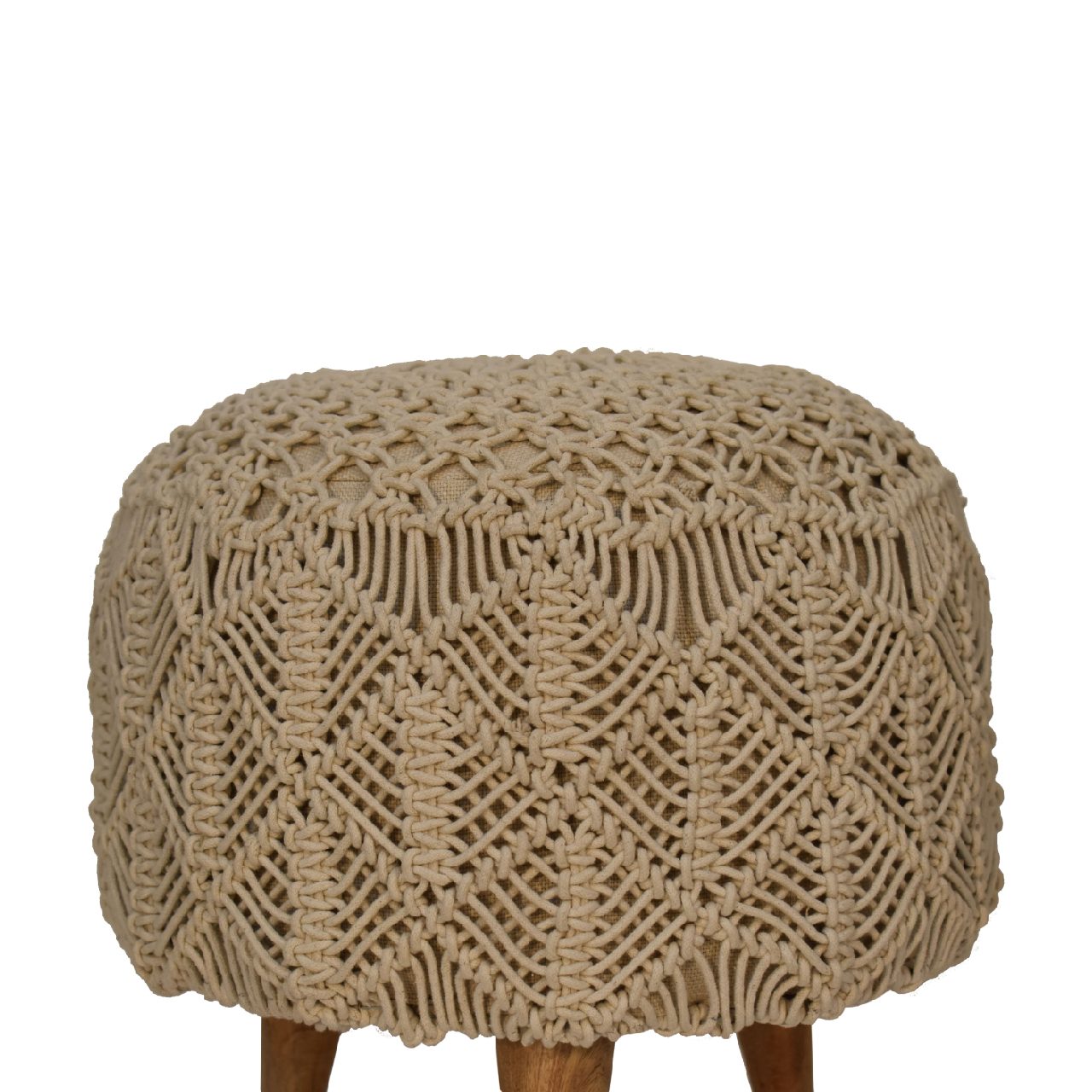 Solid Mango Wood Crotchet Beige Footstool