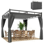 3 X 3 M Garden Pergola With Retractable Canopy, Curtains | Dark Grey
