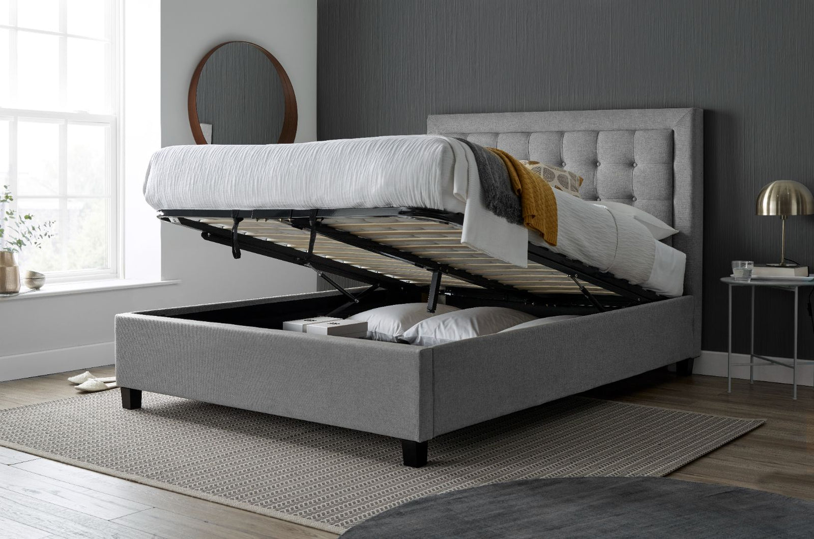 Brandon Fabric Ottoman Bed | Double | Grey