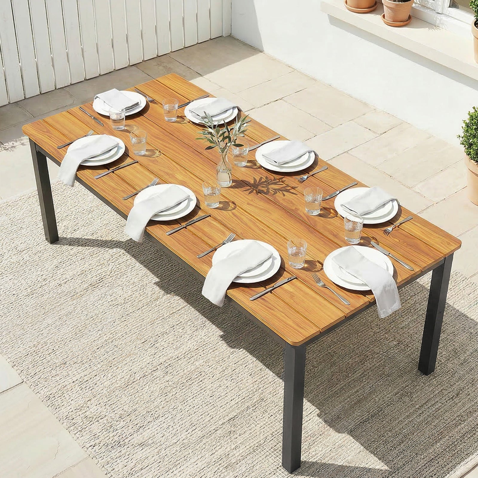 180 X 86 Cm Garden Dining Table For 6-8 Person | Natural