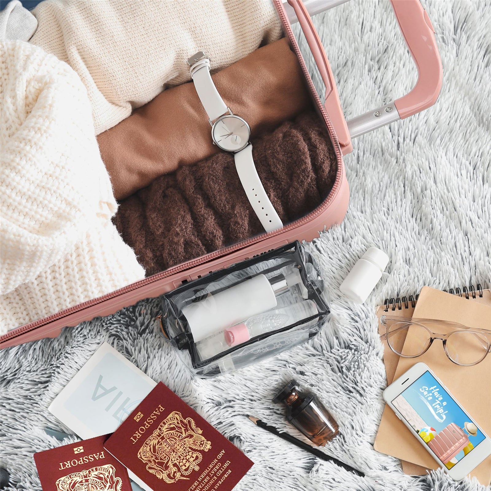 55x35x20cm Cabin Carry Bag Hard Shell Suitcase 100+ Airline Approved | Cabin | Rose Gold