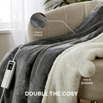 Super Cosy Sherpa Washable Heated Throw With Timer - Grey/white