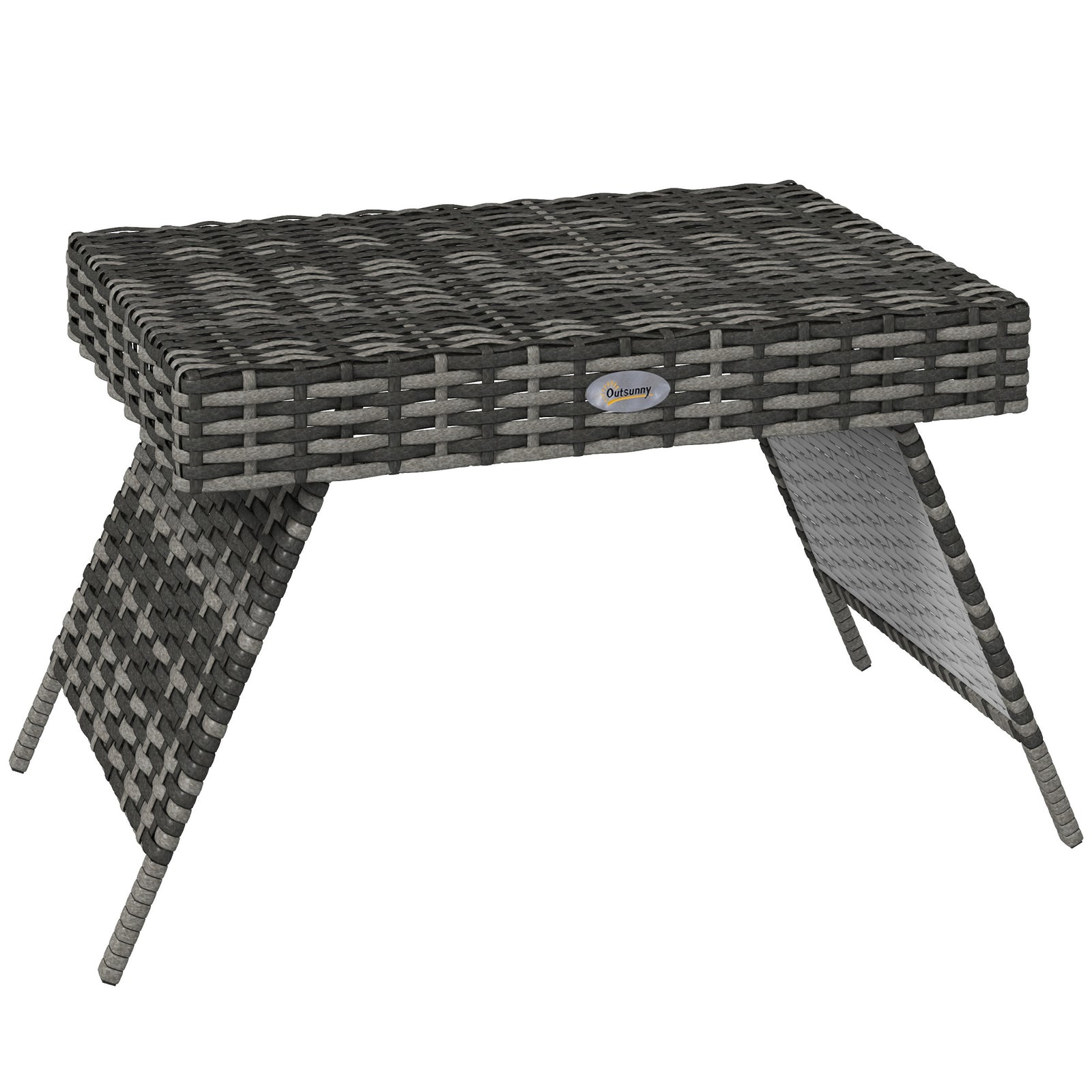 Foldable Rattan Coffee Table, Metal Frame, Mixed Grey