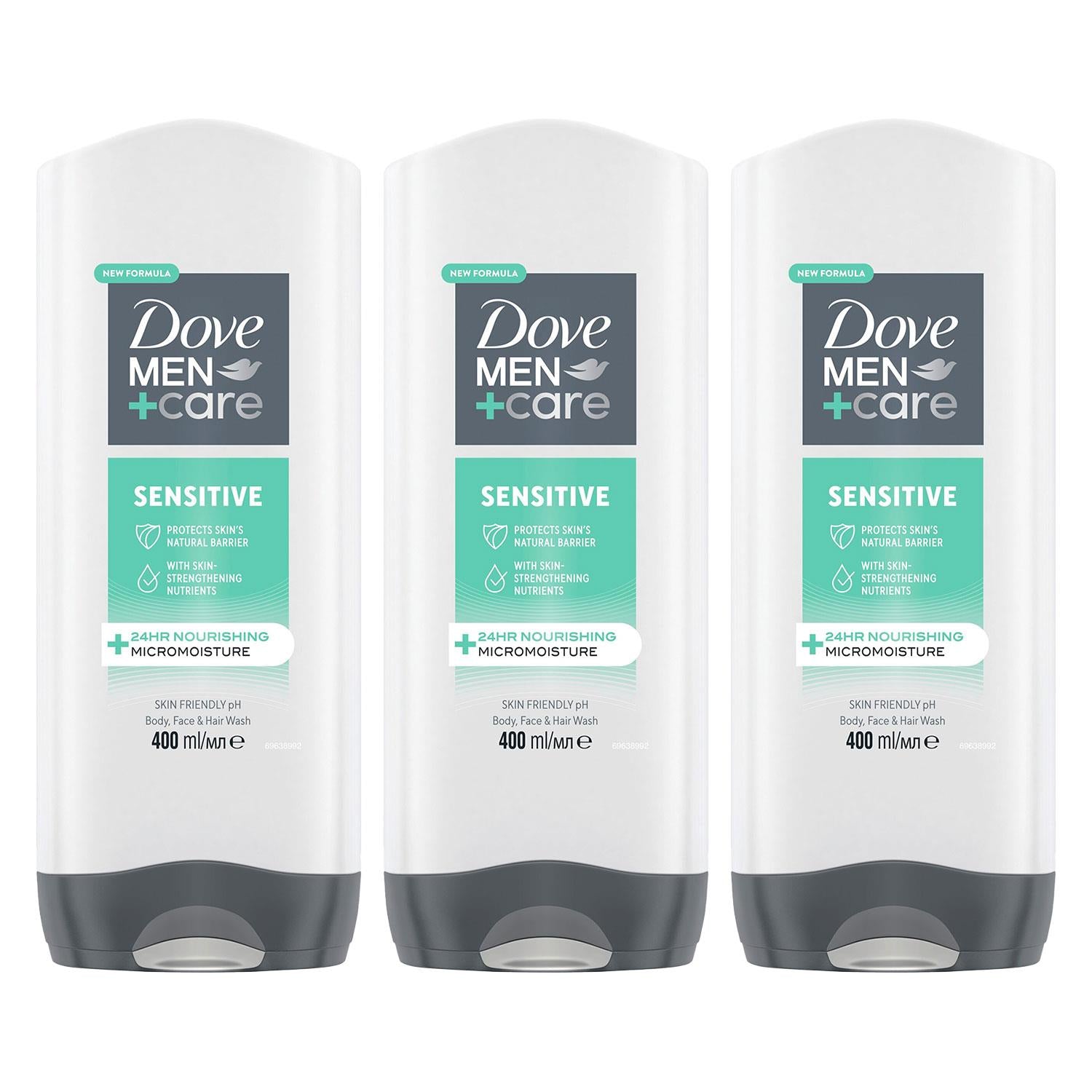 Men+care 3-in-1 Body, Face & Hair Wash Hydrating Sensitive 400ml, 3 Pack