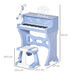 37 Key Keyboard Battery Piano Kids Microphone Stool Educational Game | Blue