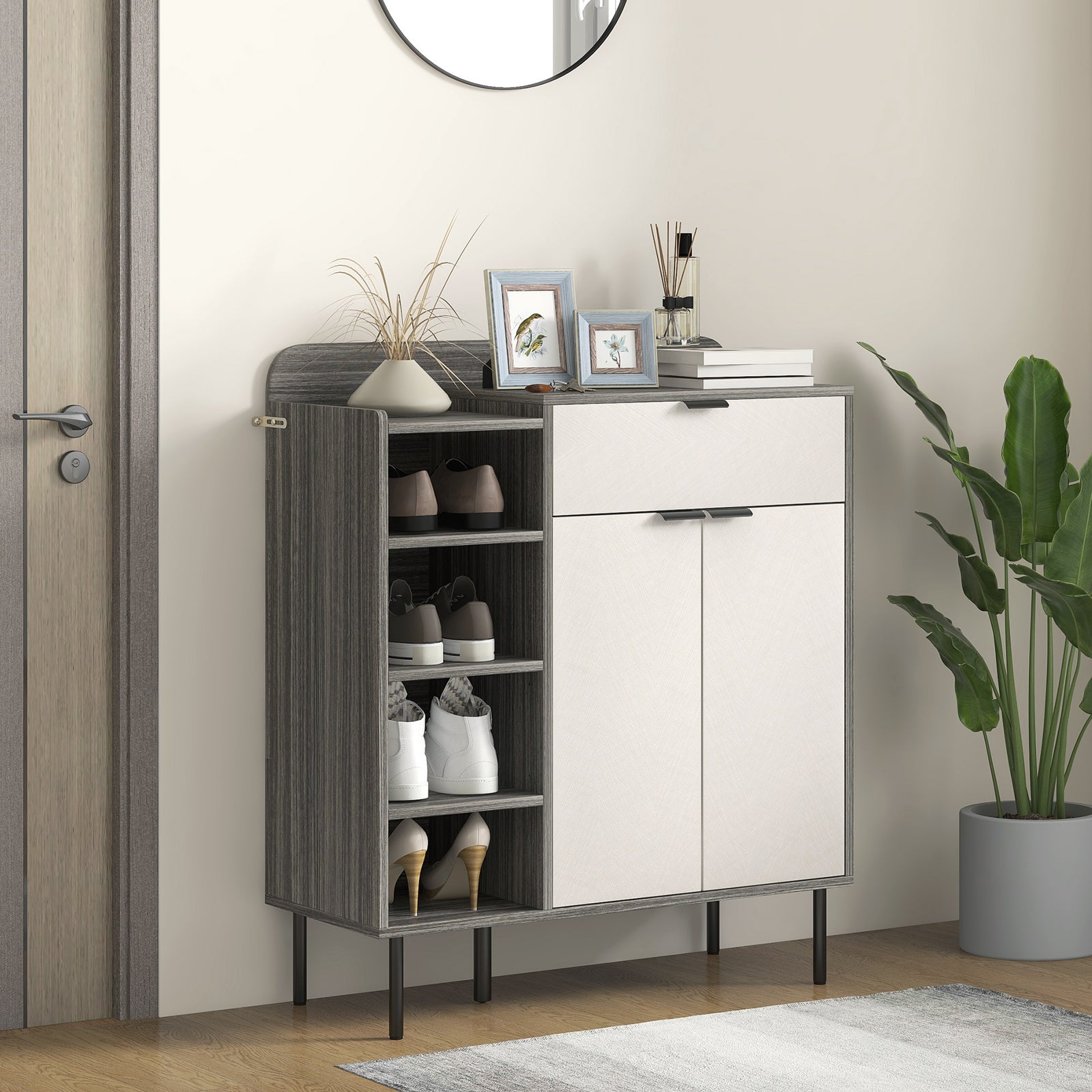Hallway Shoe Cabinet With 3 Adjustable Shelves Graphite