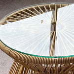 Pe Rattan End Table, Round Side Table, Tempered Glass Top