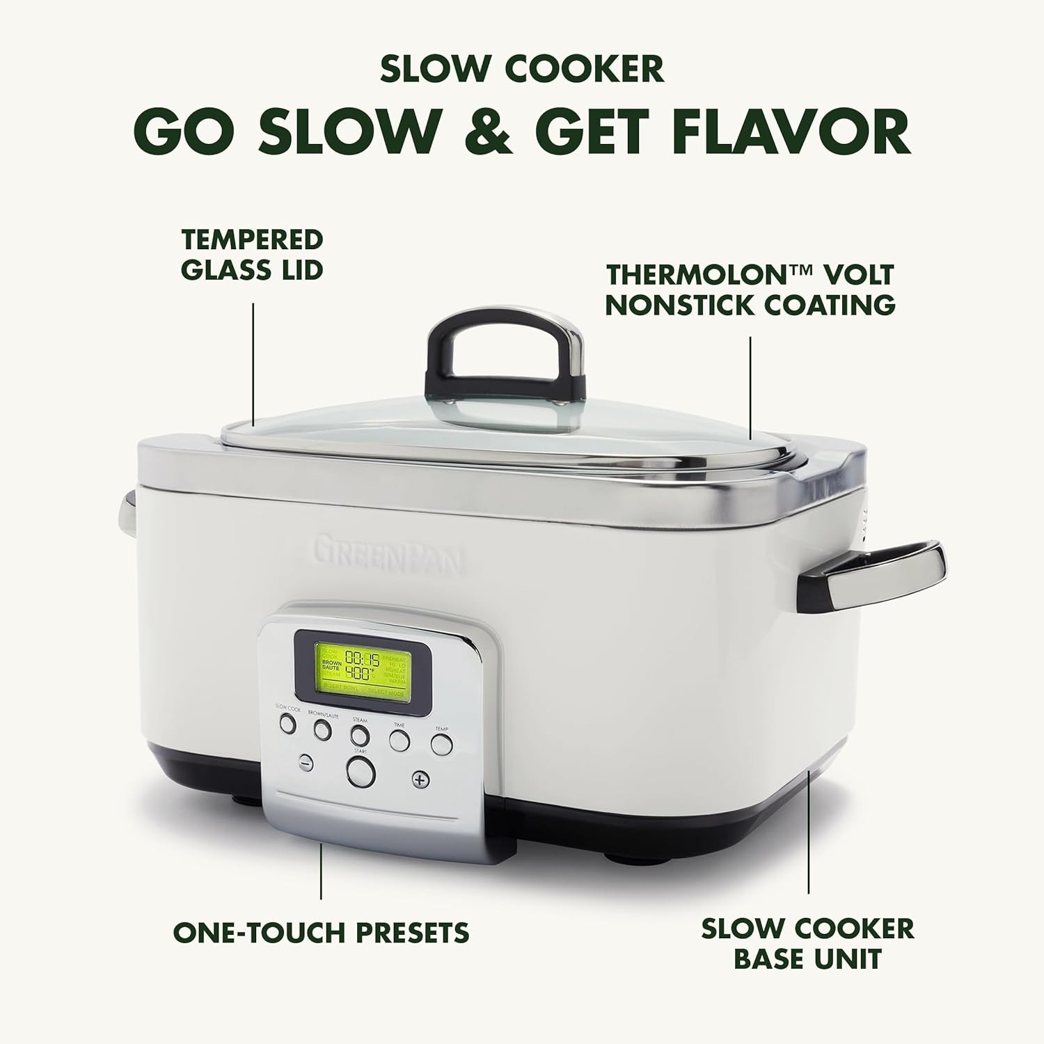 Elite 8-in-1 6l Slowcooker With Pfas-free Ceramic Non-stick Coating | Cream