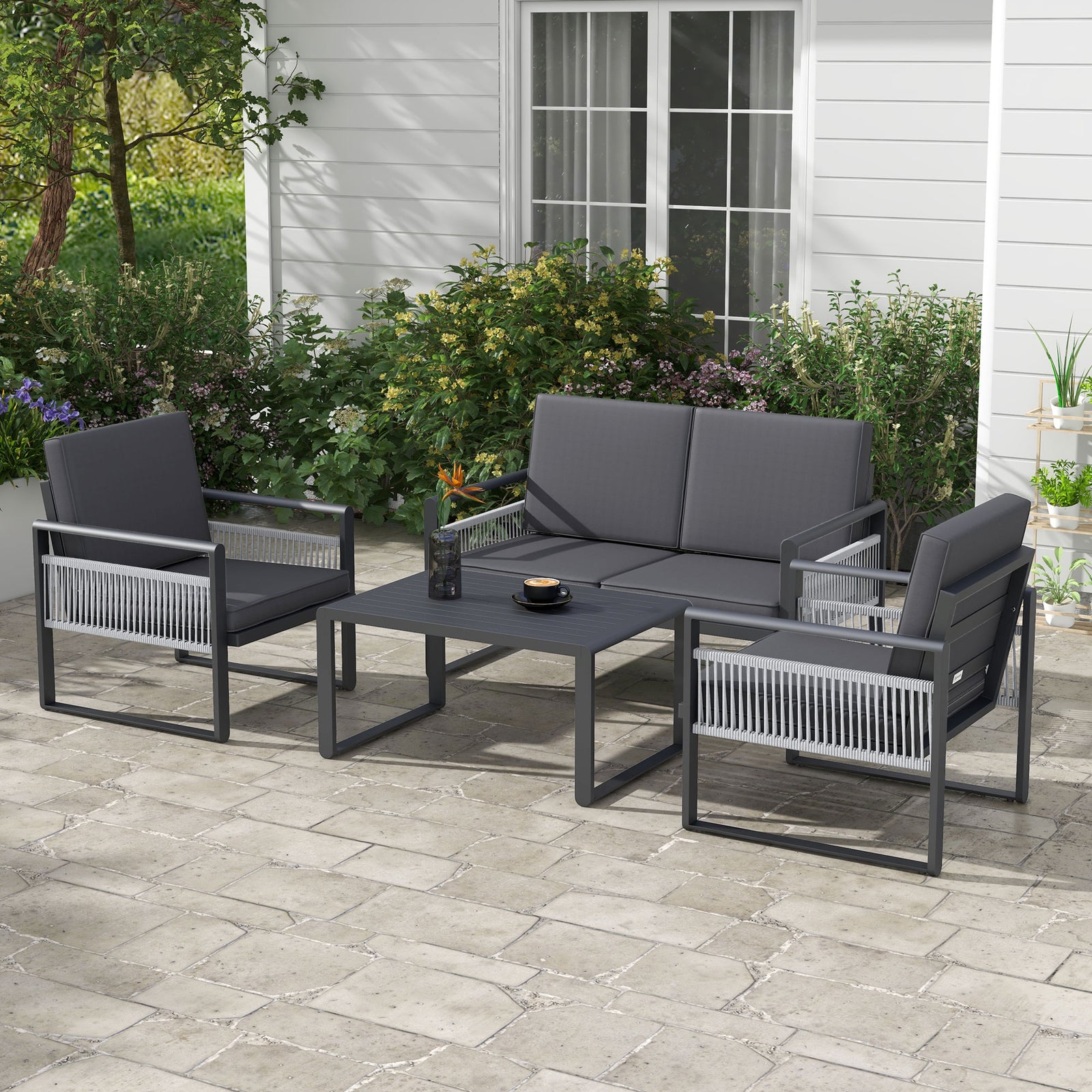 Aluminium Garden Set Cushions, Slatted Table