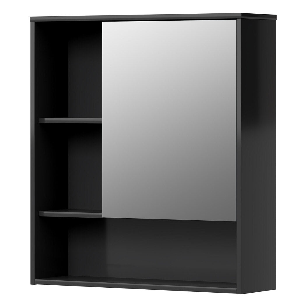 Bathroom Mirror Cabinet Wall Mounted Storage Cupboard Black Open Shelf | Black