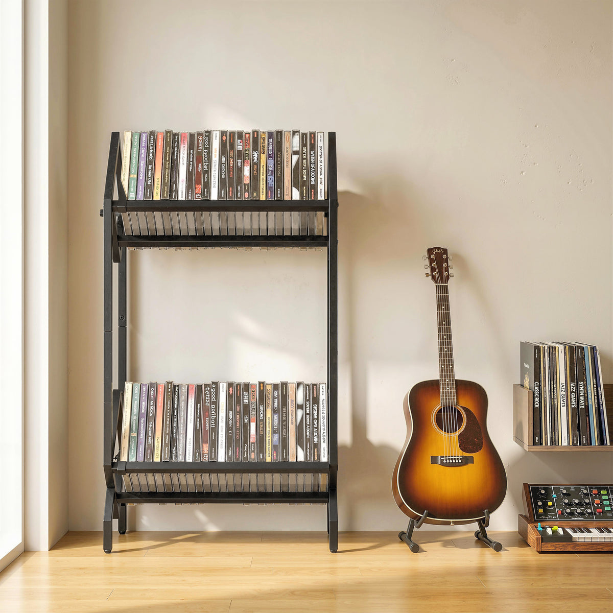 HOMCOM 50 Cd Storage Rack, 2-tier Metal Display Rack For Cds, Dvds, Black