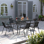 7 Pcs Garden Dining Set Outdoor Tempered Glass Coffee Table With Rattan Chairs