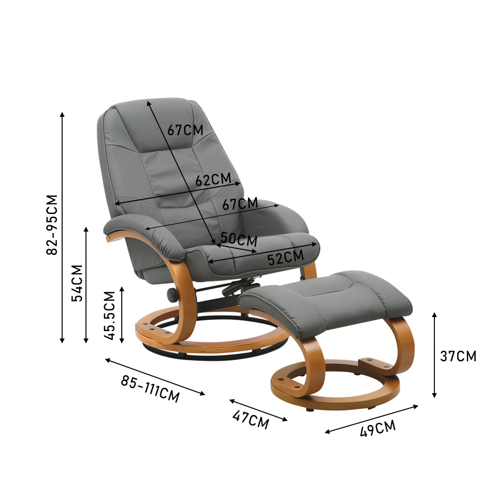 Ergonomic Executive Office Reclining Chair With Footstool | Grey