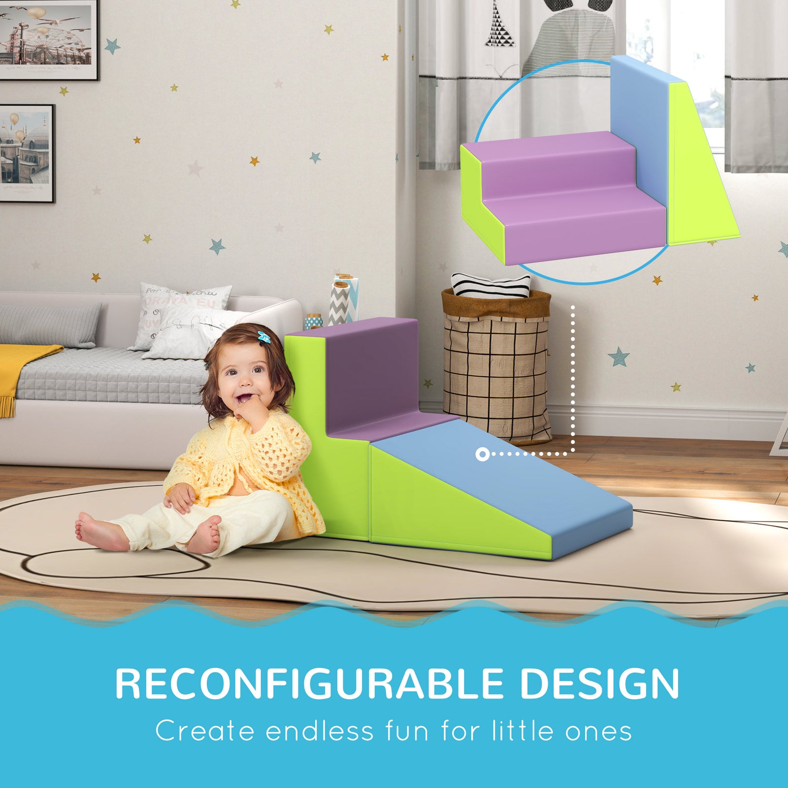 2 Piece Soft Play Set For Toddler Climb And Crawl | Blue
