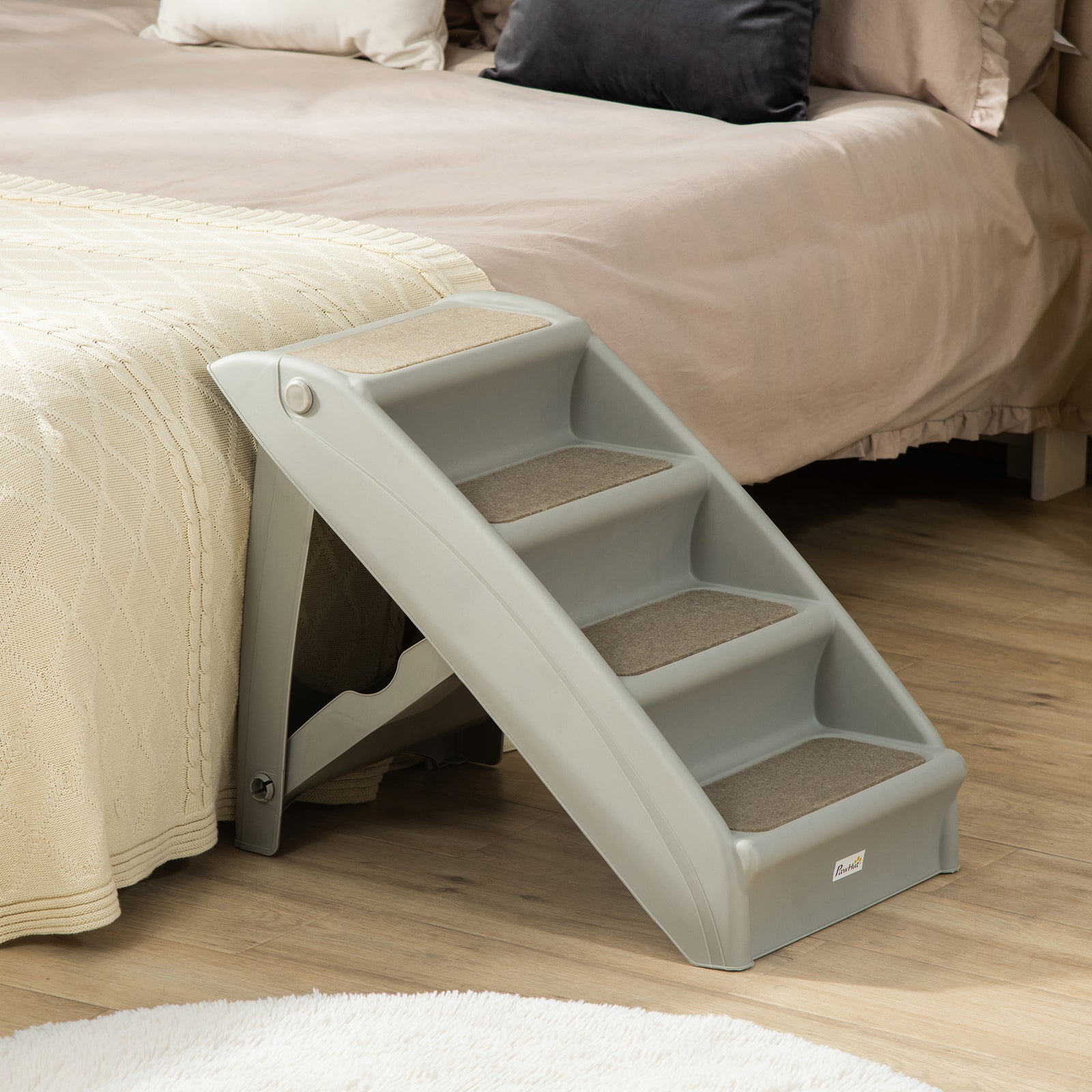 Four-step Foldable Pet Stairs W/ Non-slip Mats, For S, Xs Dogs | Gray