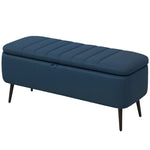 Storage Ottoman Bench, Linen Fabric Footstool With Steel Legs | Blue