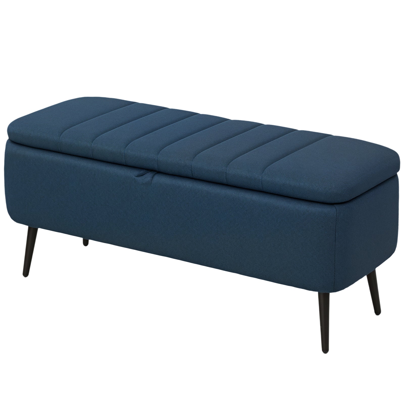 Storage Ottoman Bench, Linen Fabric Footstool With Steel Legs | Blue