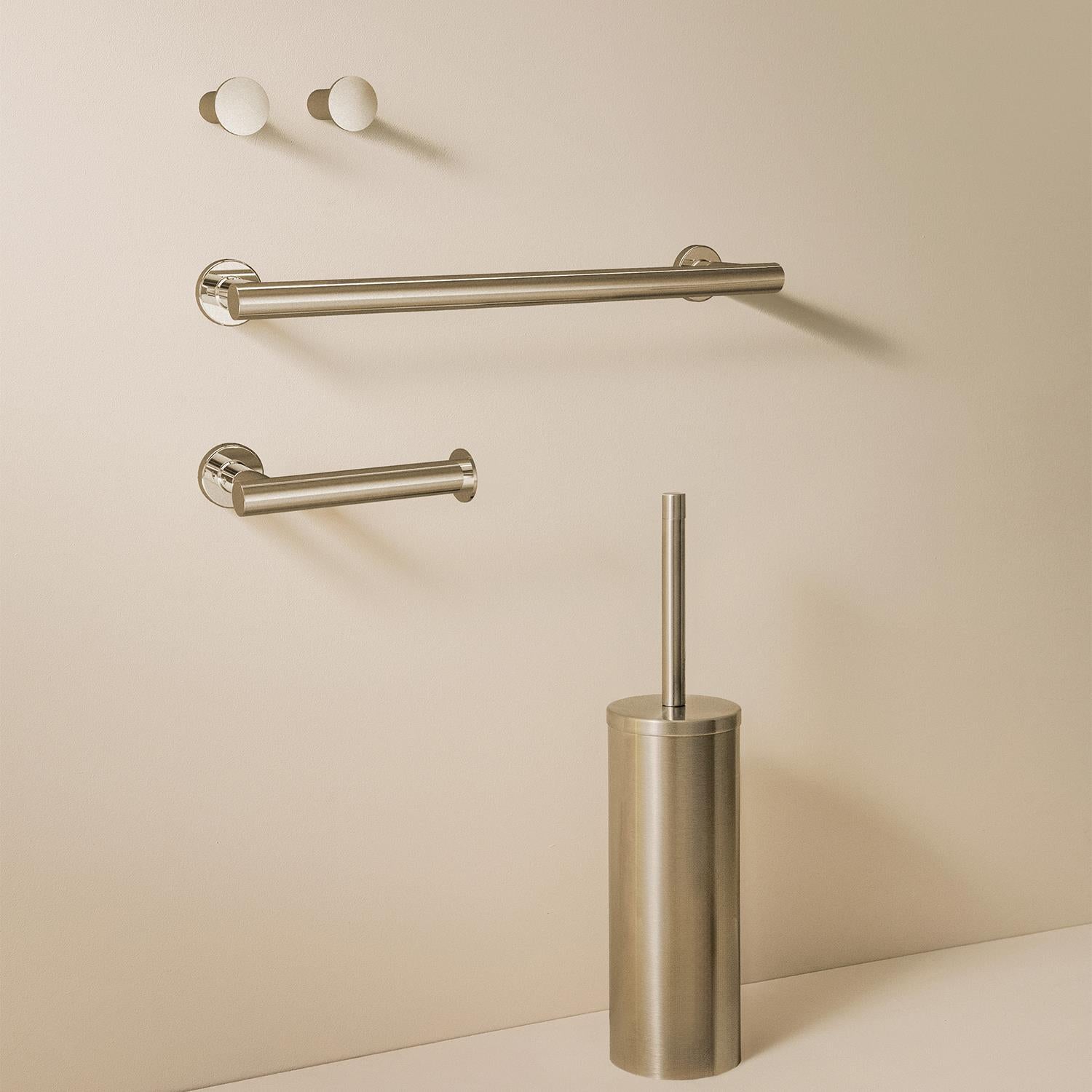 Bathroom Accessory Set Silver 5 Pcs Hooks Rail Toilet Brush& Paper Holder