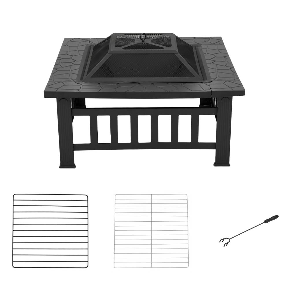 Heavy Duty Outdoor Fire Pit With Mesh Spark Screen And Grill Grate