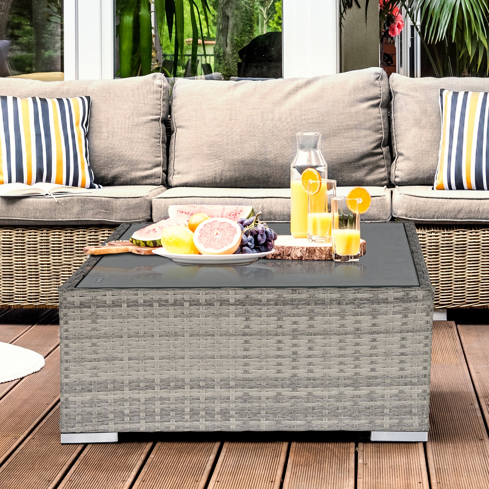 Garden Furniture Rattan Single Middle Sofa W/ Cushions | Gray