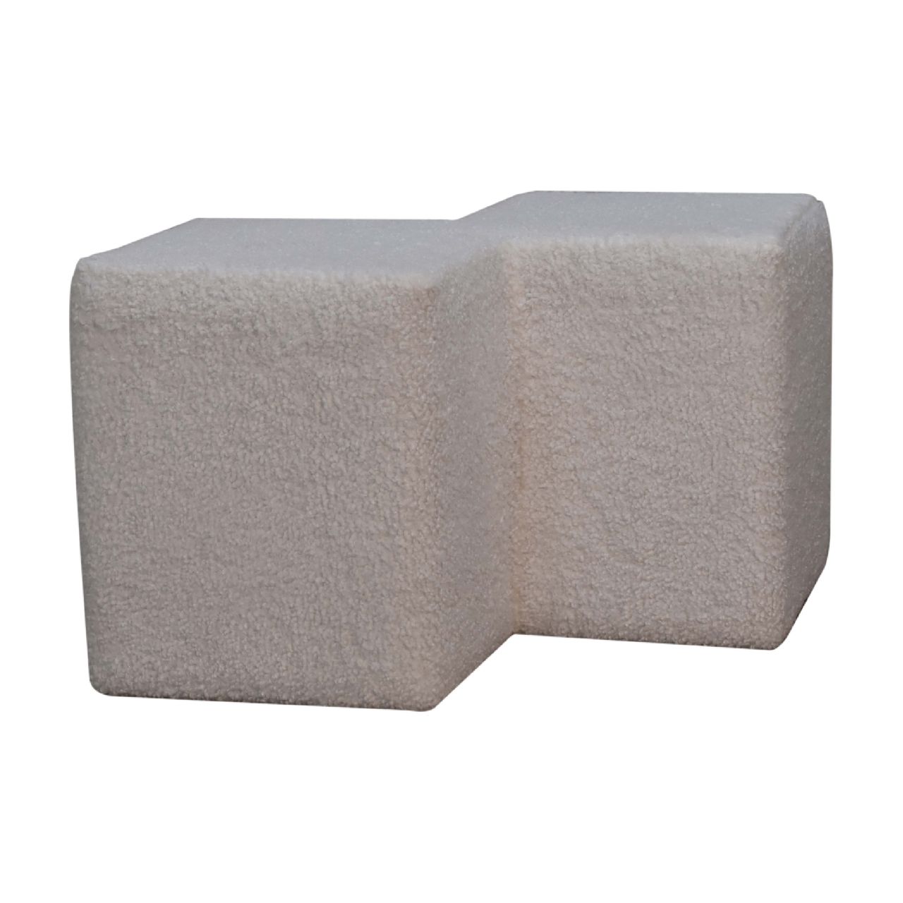 Solid Mango Wood White Boucle Twin Footstool
