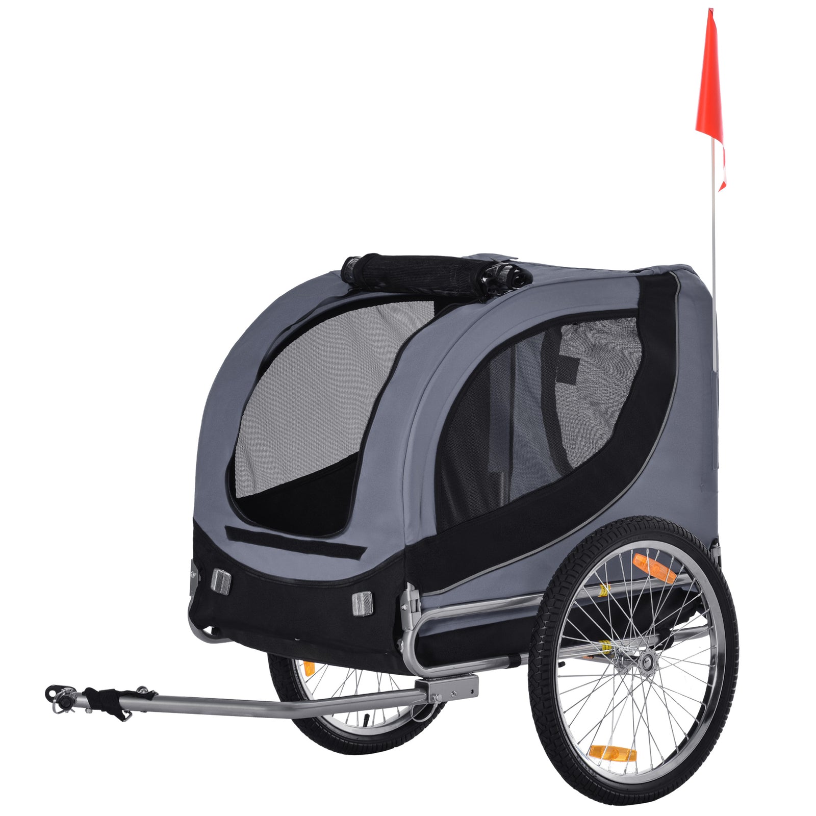 Pawhut Pet Bicycle Trailer Steel Dog Bike Carrier Water Resistant Travel | Gray