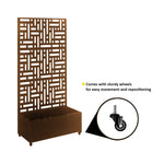 Metal Pre Rust Outdoor Privacy Screen With Plant Pot Geometric Garden Divider