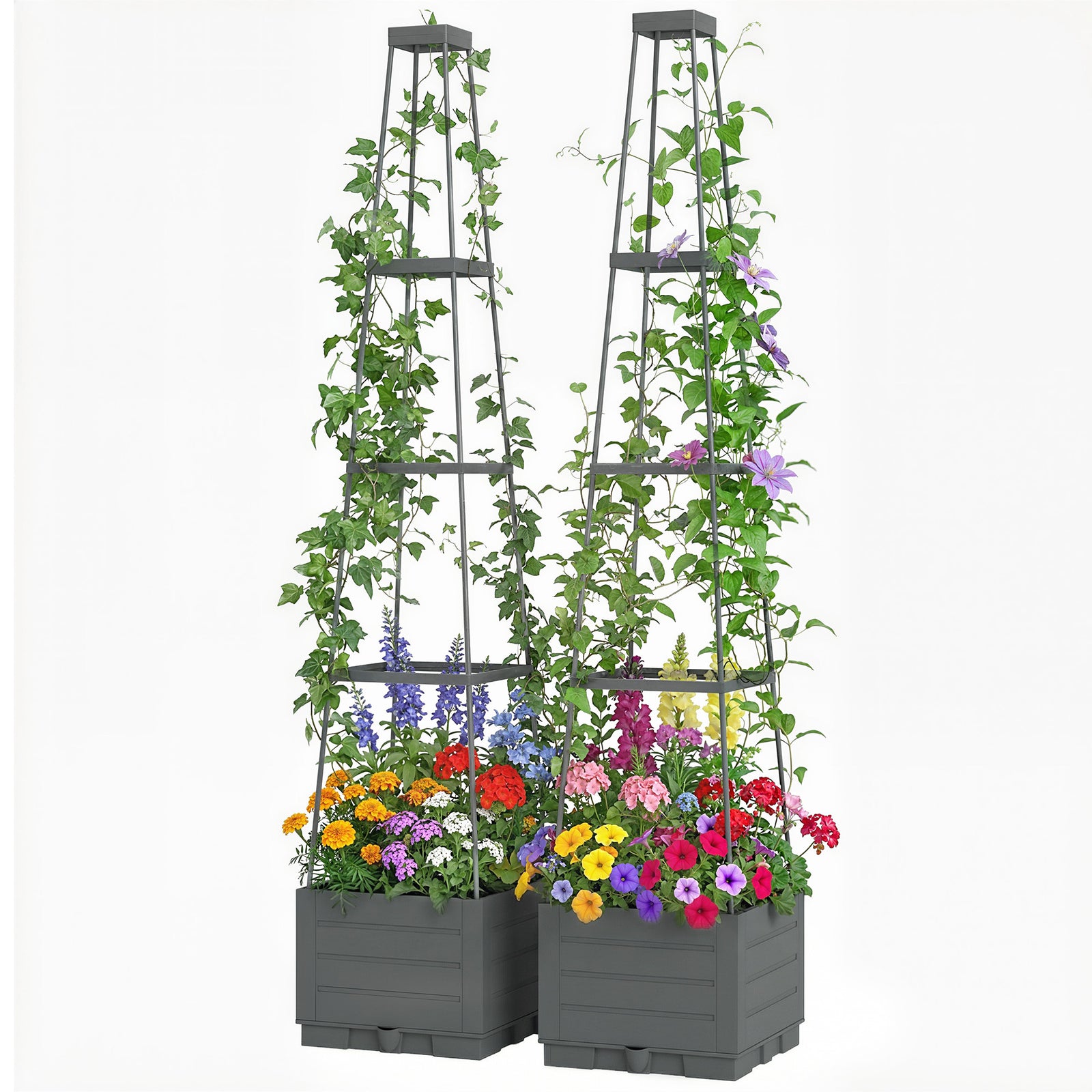 Outsunny 2 Pack Raised Garden Bed With Trellis And Removable Drainage Tray